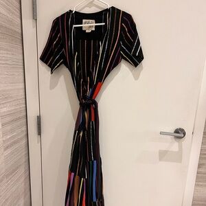 Colorful short sleeve wrap dress with sparkle